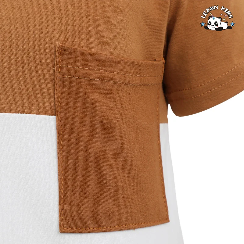 LEZONKIDS - Hot Sale Summer Short Sleeve Contrast Color T Shirt Top Elastic Solid Shorts Outfits Cute Boys Set for Kids